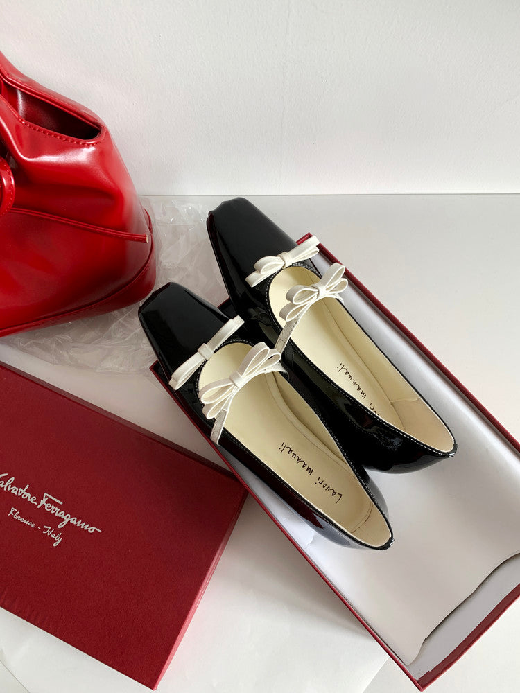 Karin Luna In Stock Spot Goods  Hot-Selling Element Bowknot Square-Toe Color-Block Height-Increasing Flats