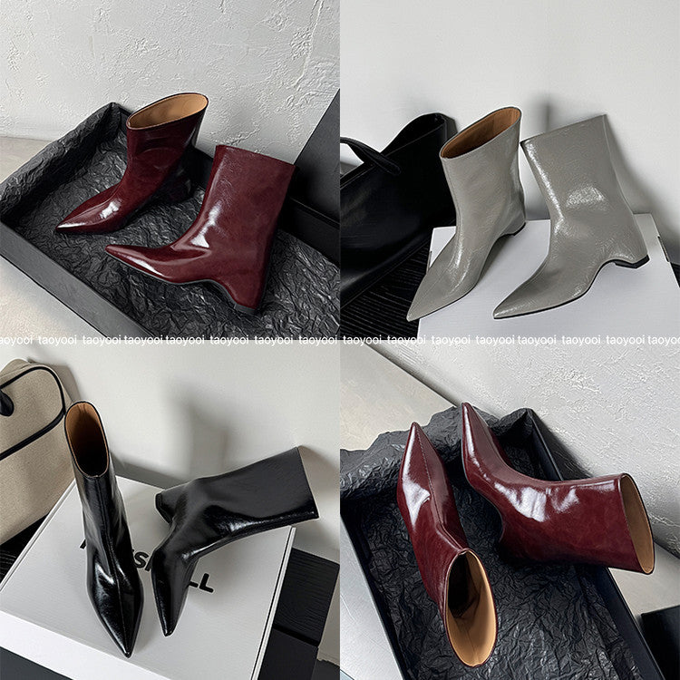 Karin Luna Elegant Pointed Toe Hidden Wedge Short Boots