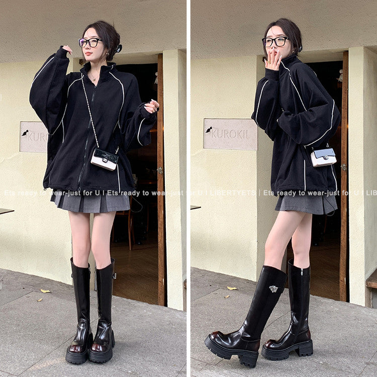 Karin Luna In Stock In Stock  Round Toe Thick Sole Belt Buckle Side Zipper Knight Boots
