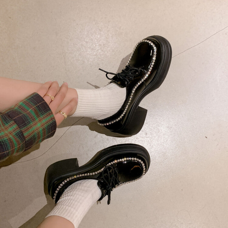 Karin Luna In Stock In Stock  Rhinestone Shoe Edge Trim Lace-up Thick Sole Loafers Best-selling in stock