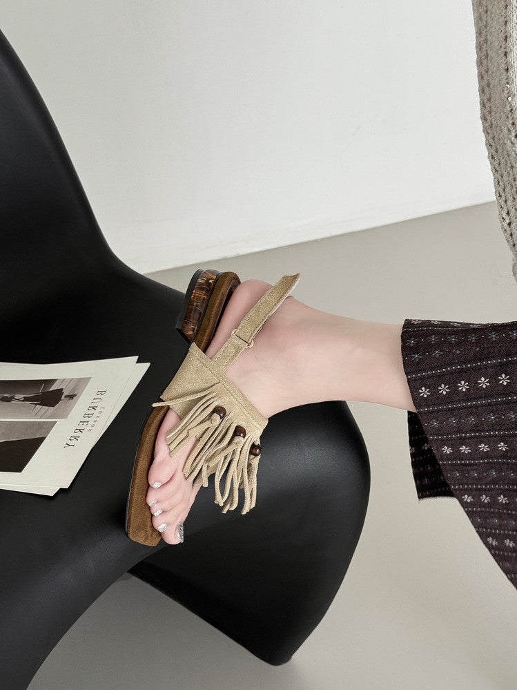 Karin Luna  Tassel Series~Spot Goods  In-stock Clip-toe Square Toe Sandals
