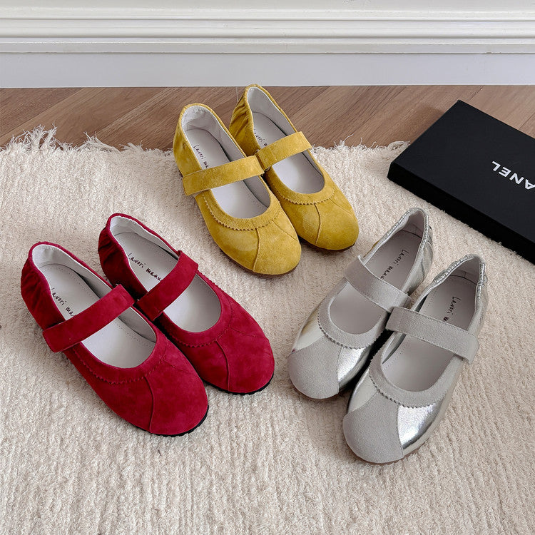Karin Luna Casual Shoes Series~  In Stock In Stock Magic Tape Round Toe Internal Height Increase Single Strap Flats