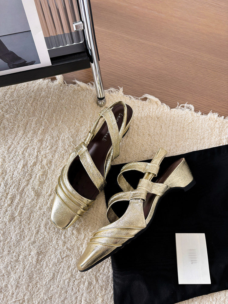 Karin Luna In Stock In Stock Minimalist Soft Upper Small Square Toe Chunky Heel Sandals