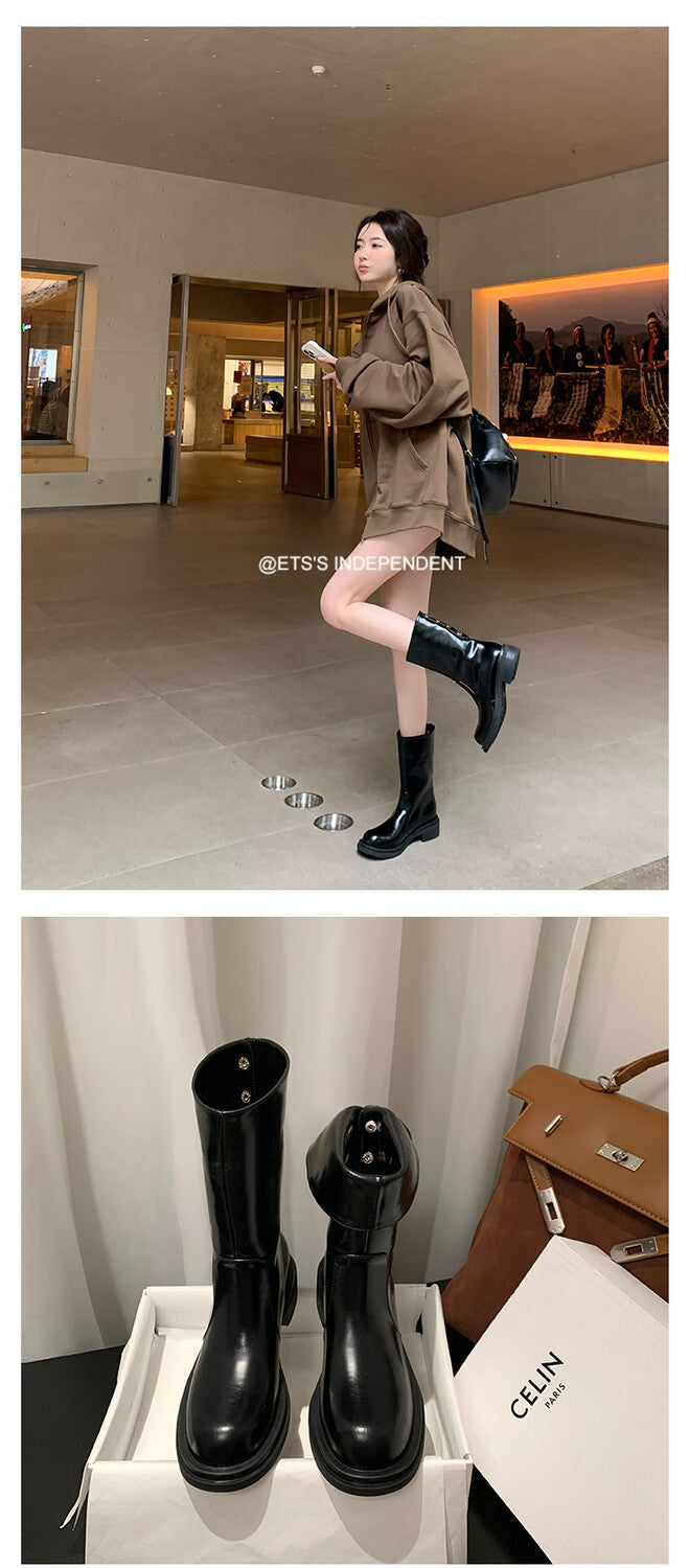 Karin Luna Classic Basic Style   Convertible Foldable Hidden Buckle Snow Fur Shoes Full cowhide Basic Flat Short Boots