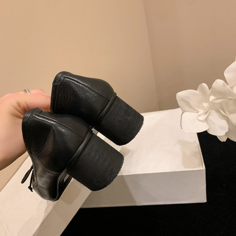 Karin Luna In Stock In Stock ~Full leather inside and out Pig Nose Bow Retro Thick Heel Mary Jane Shoes