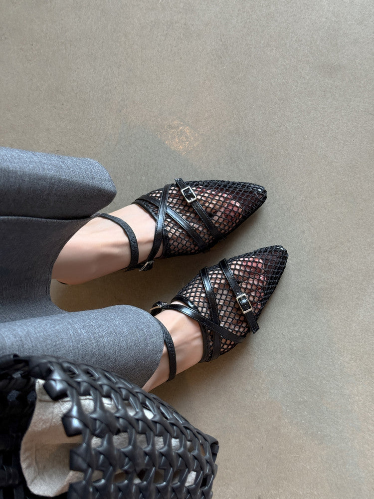 Karin Luna In Stock  Spot Goods  Mesh Series Elegant Closed-Toe Belt Buckle Slippers