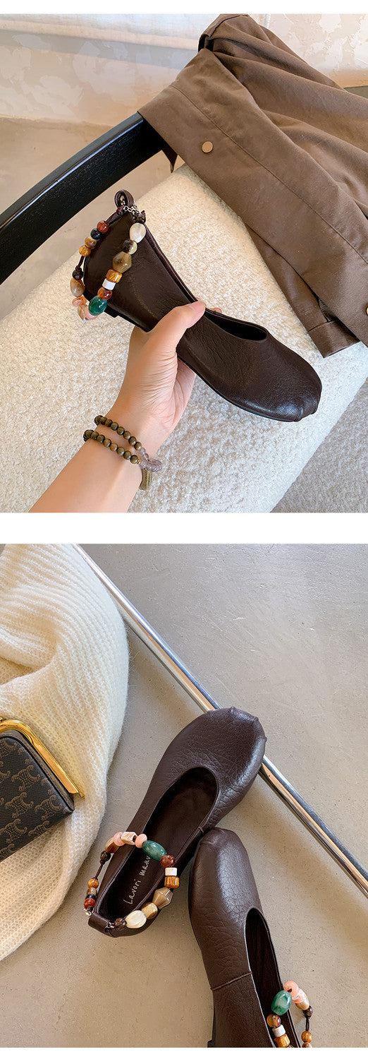 Karin Luna Full Layer Inside and Out~Elephant Pattern Round Toe Hidden Wedge Granny Shoes