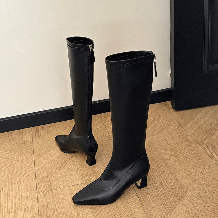 Karin Luna In Stock In Stock  Square Toe Chunky Heel Korean Style Elegant Long Boots
