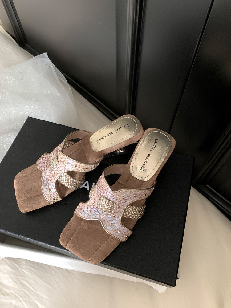 Karin Luna Fish Skin Series~ Hot-selling Square-Toe Slippers with Built-in Traffic