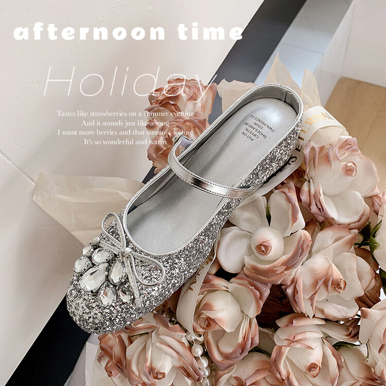 Karin Luna In Stock In Stock  Rhinestone One-Strap Round-Toe Slip-On Height-Increasing Soft Slippers