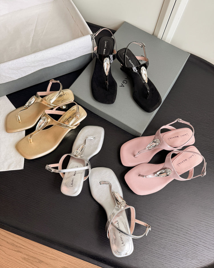 Karin Luna Bestseller Element Square Toe Irregular Heel Super Stable Toe Clip Sandals
