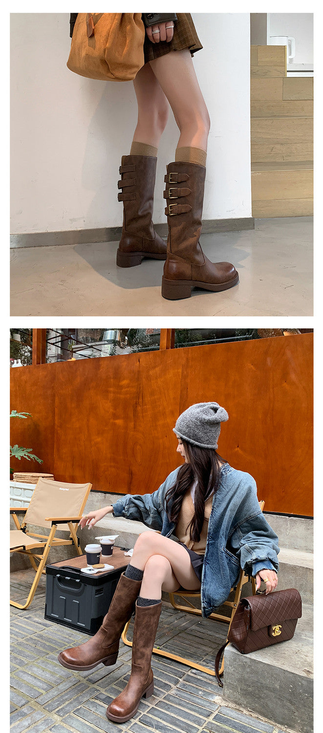 Karin Luna In Stock In Stock Thigh Circumference Belt Buckle Thick Sole Rider Boots