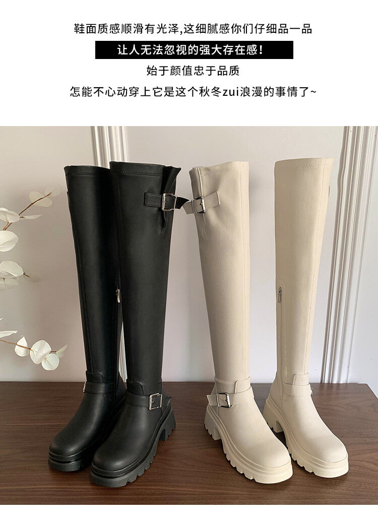 Karin Luna In Stock   Thick Sole Round Toe Basic Versatile Casual Long Boots
