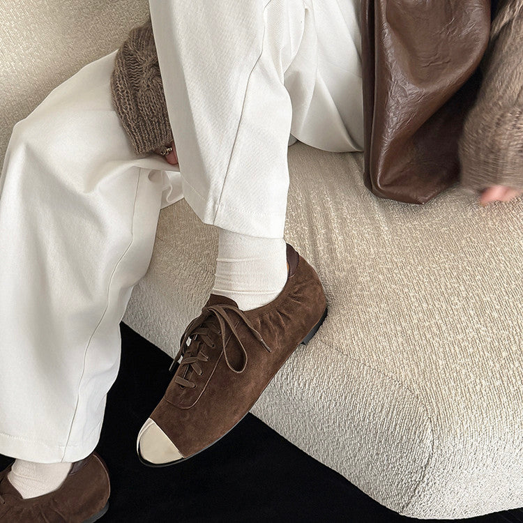 Karin Luna In Stock In Stock  High-end Metal Toe Lace-up Flats