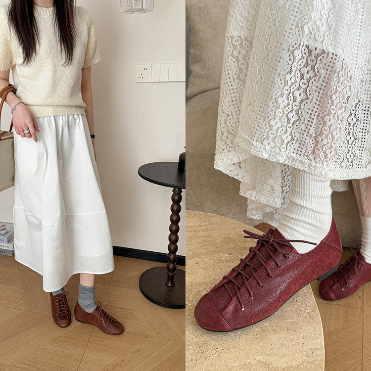 Karin Luna In Stock In Stock   Xiaohongshu Hot-Selling Lace-Up Round-Toe Deep Mouth Single Shoes