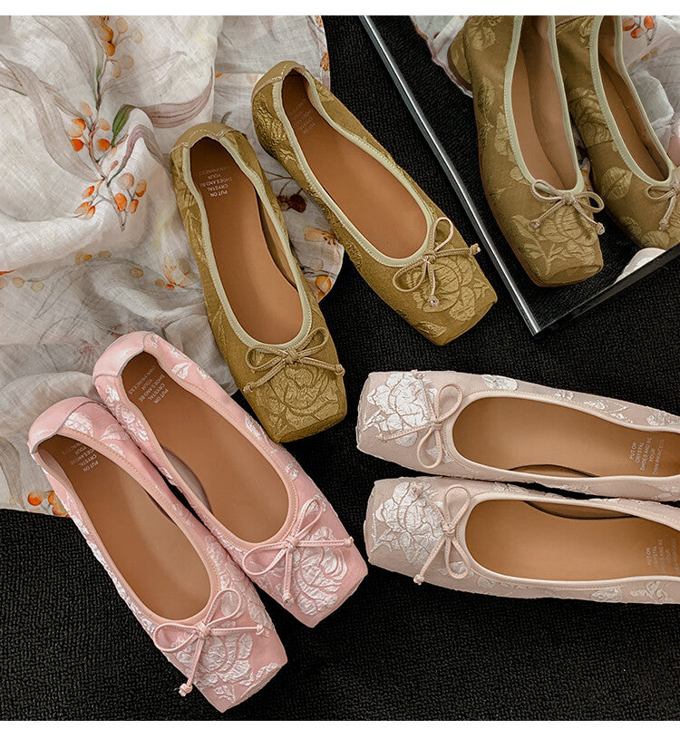 Karin Luna In Stock  In stock  Vintage Chinese Style Embroidered Rose~ Butterfly Knot Granny Shoes