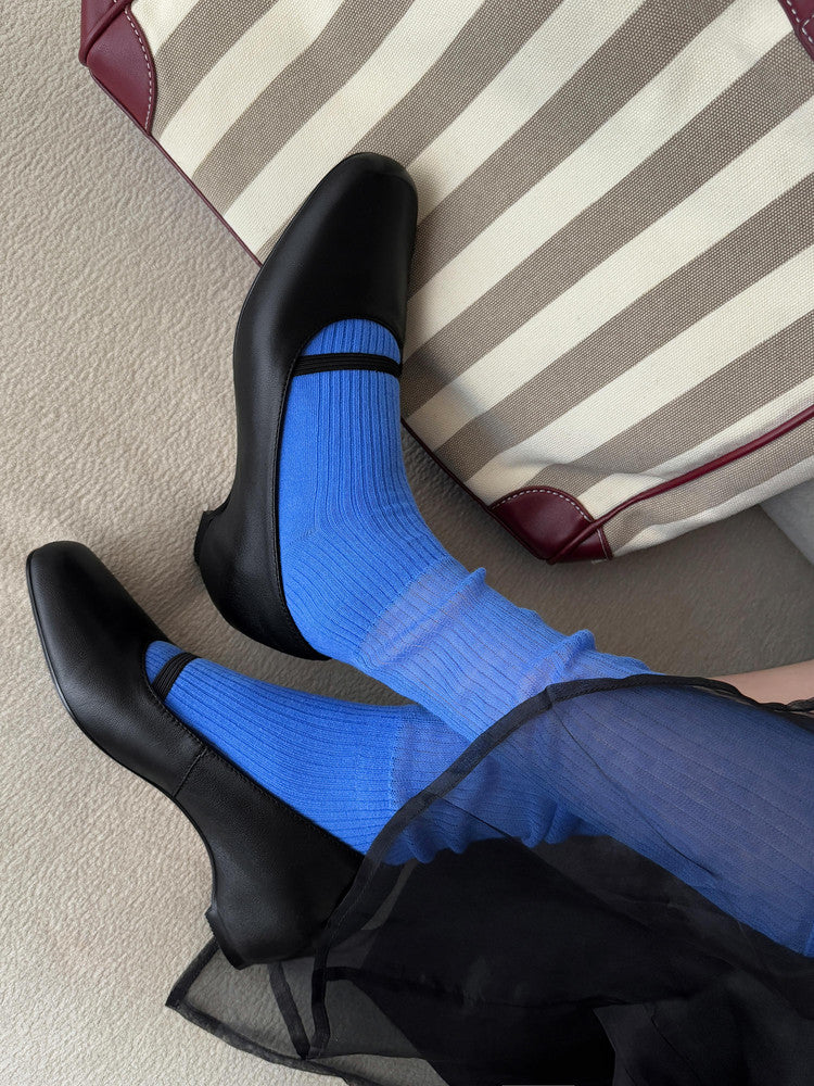 Karin Luna In Stock Spot Goods    Retro Elastic Band Chunky Heel Single Shoes