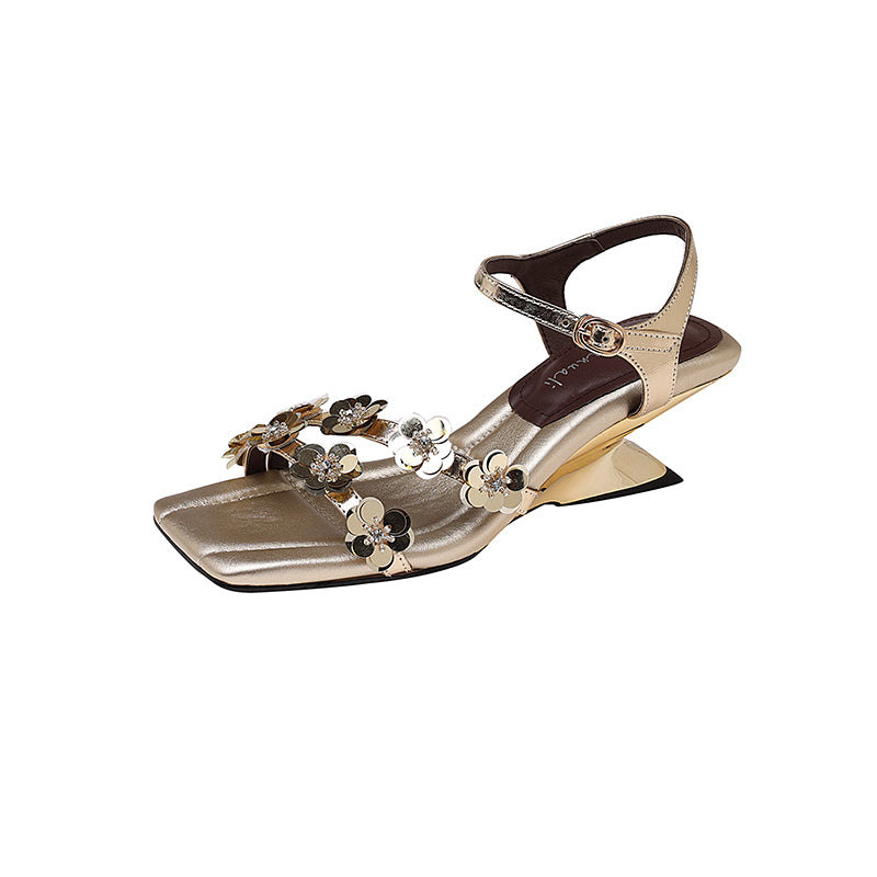Karin Luna In Stock Spot Goods All the Best Square-Toed Sequin Flower Sandals