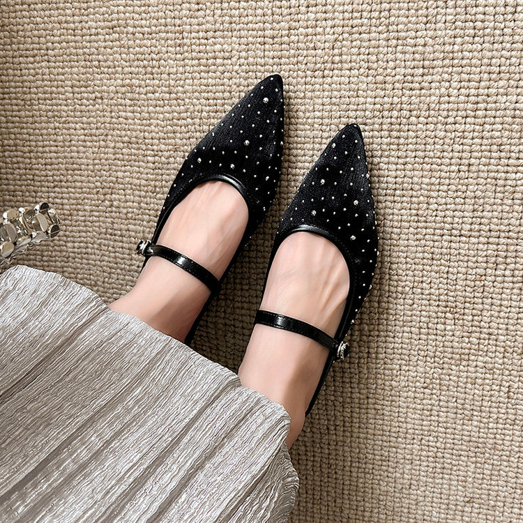Karin Luna In Stock Spot Goods  Breathable Mesh Fabric Embellished Hand Drill Pointed Toe Slippers