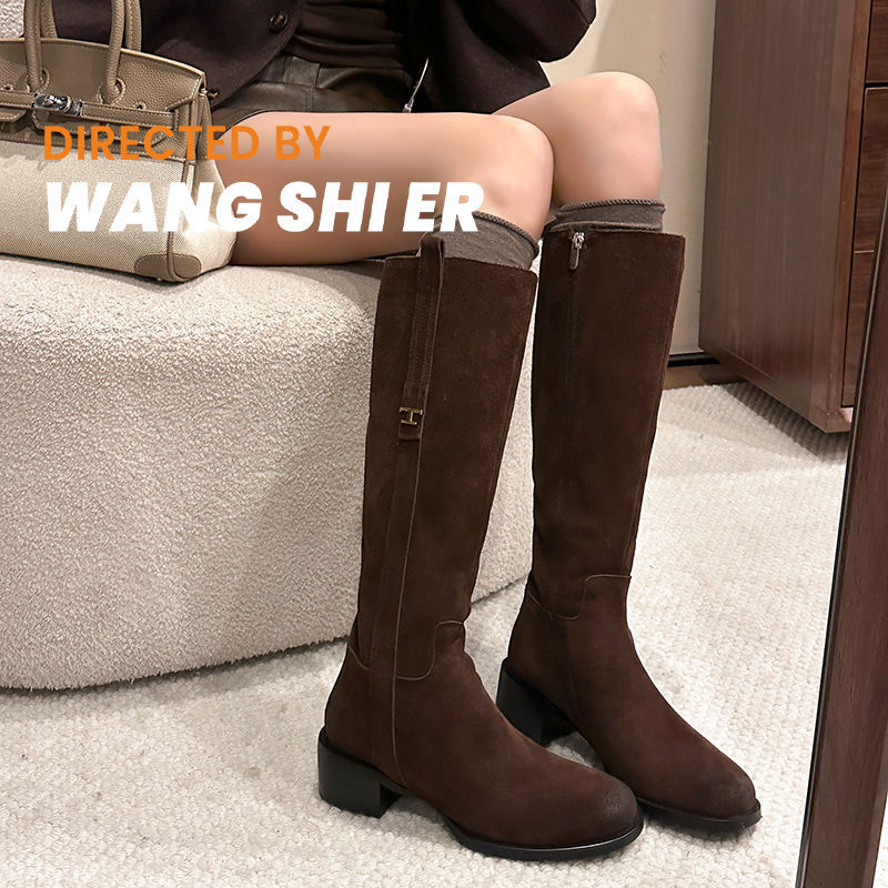 Karin Luna In Stock Spot Goods Basic Retro Square Toe Chunky Heel Riding Boots