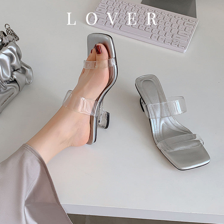 Karin Luna In Stock Spot Goods Transparent Sequin Irregular Heel Strap Sandals