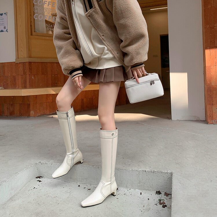 Karin Luna In Stock Spot Goods  Vintage Open Stitch Small Square Toe High Heel Side Zipper Riding Boots