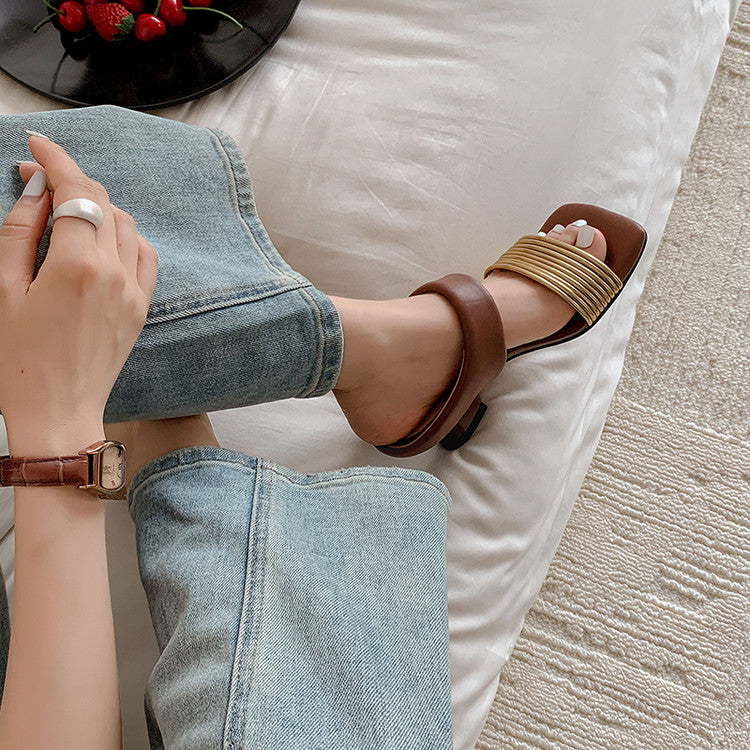Karin Luna In Stock In Stock Minimalist Style Square-Toed Elegant Slippers