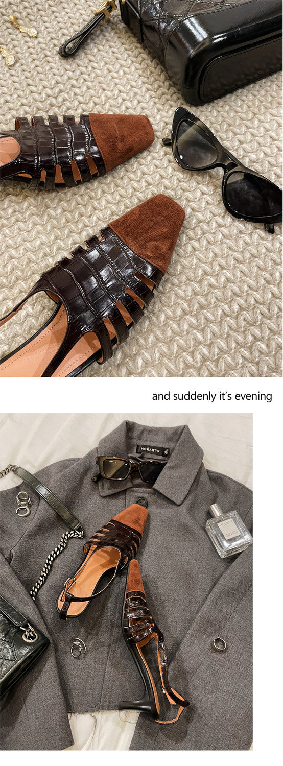 Karin Luna In Stock Spot Goods   French Retro Small Square Toe Closed-Toe Elegant Closed-Toe Sandals