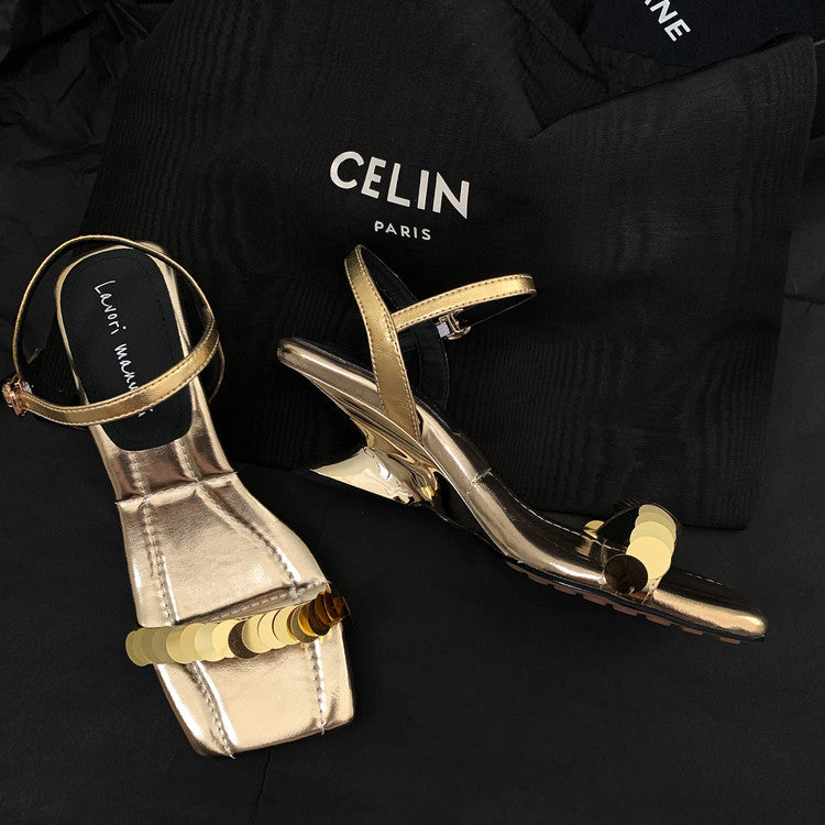 Karin Luna In Stock Spot Goods   Sequin One-Strap Irregular Heel Sofa Insole Sandals
