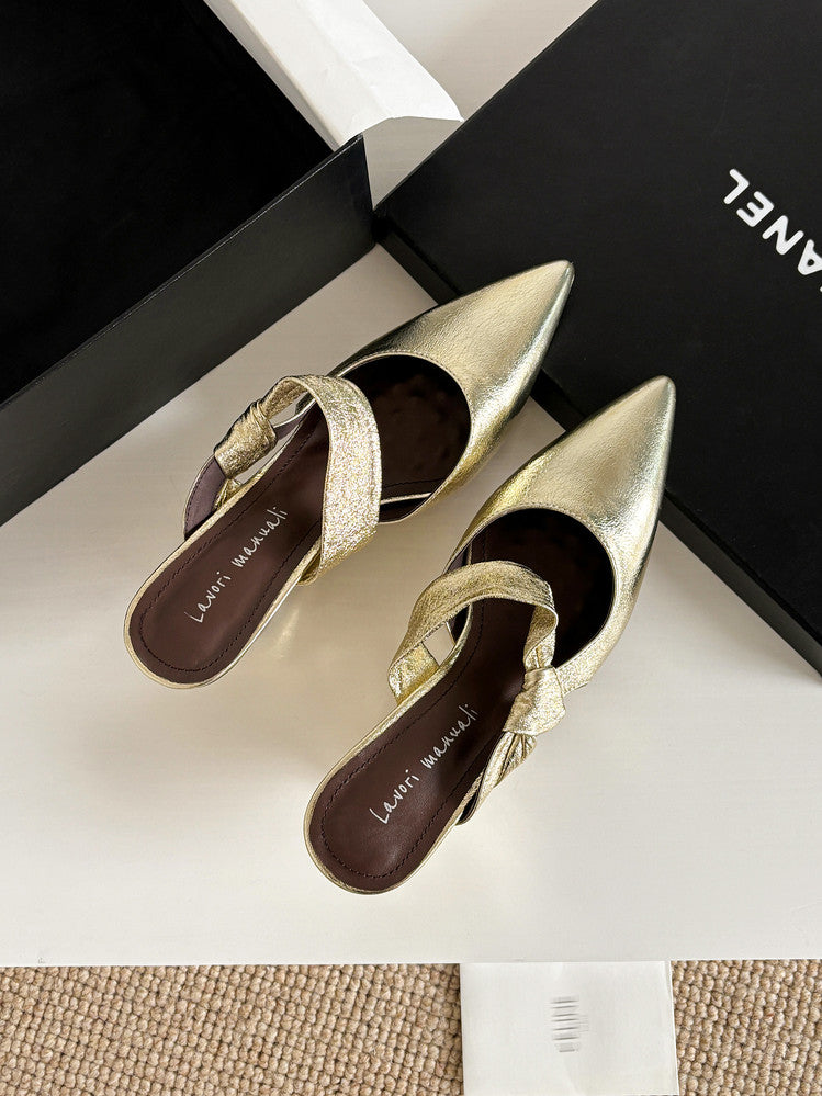 Karin Luna In Stock Spot Goods  Pointed Toe Irregular Heel Elegant Retro Strap Slippers