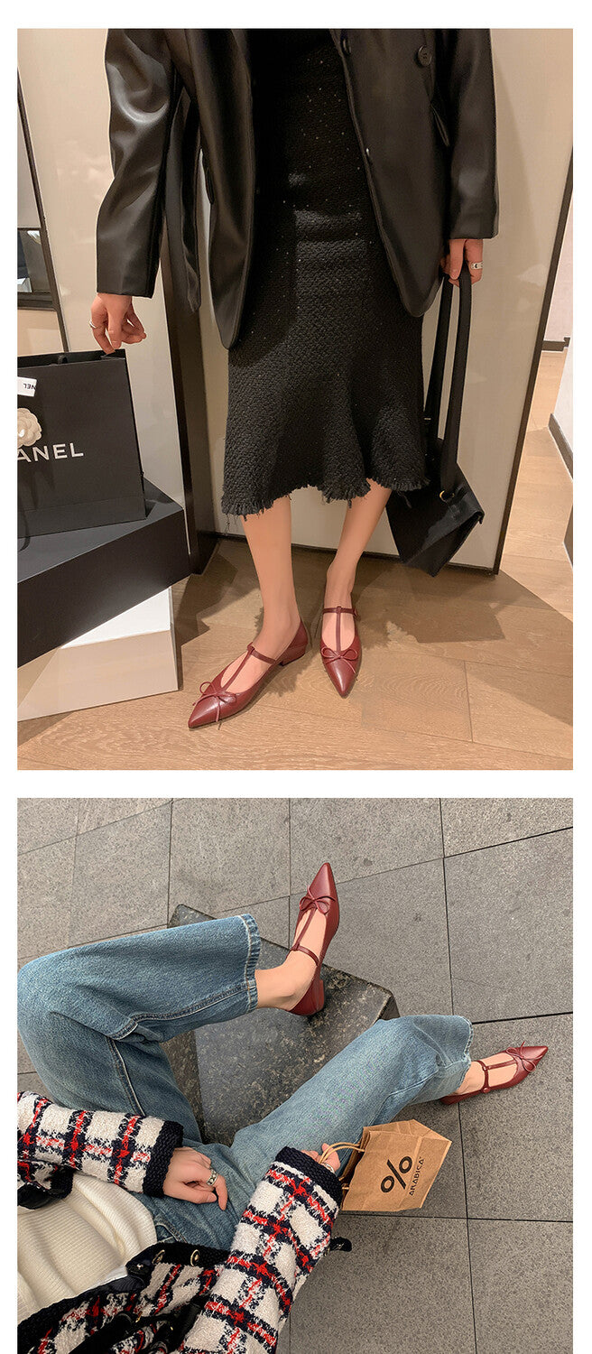 Karin Luna is a perfect Korean drama heroine~French Retro Style Full leather inside and out Pointed Bowknot