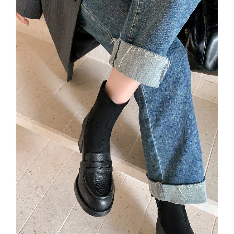 Karin Luna Hot-Selling Element Round Toe Elephant Pattern Elastic Thick Heel Short Boots