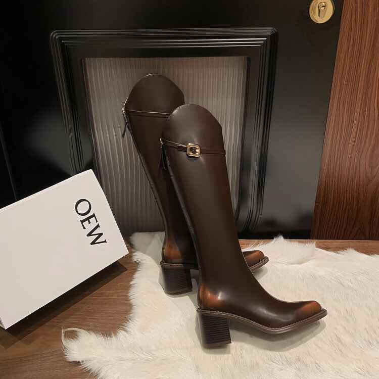 Karin Luna Bestseller  Popular Understood everything  Basic Elegant Outfit Pointed Toe Chunky Heel Full Cowhide I Am A Knight Boots