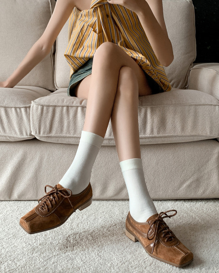 Karin Luna In Stock Spot Goods   Pig Nose Thin Strap Square Toe Patchwork Single Shoes