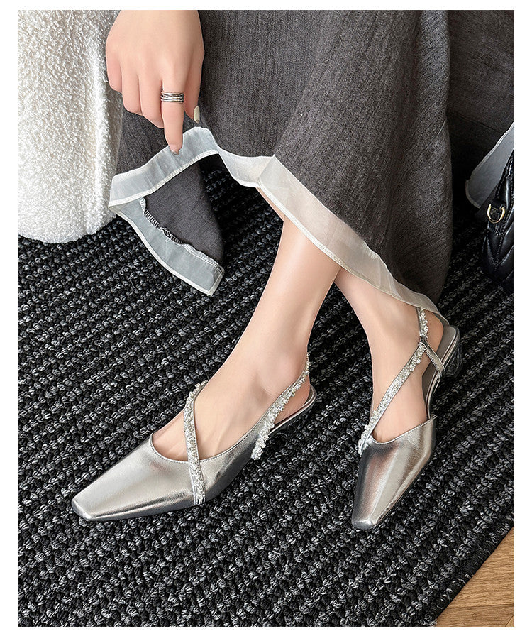 Karin Luna In Stock In Stock  Fresh Summer Vibes  Rhinestone Small Square Toe Elegant Closed-Toe Sandals