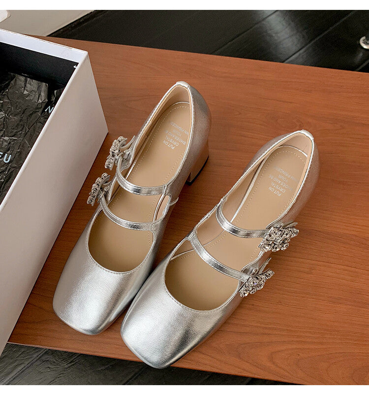 Karin Luna In Stock In stock   The heroine Ao~Square Toe High Heel One Strap Popular Rhinestone Mary Jane Shoes