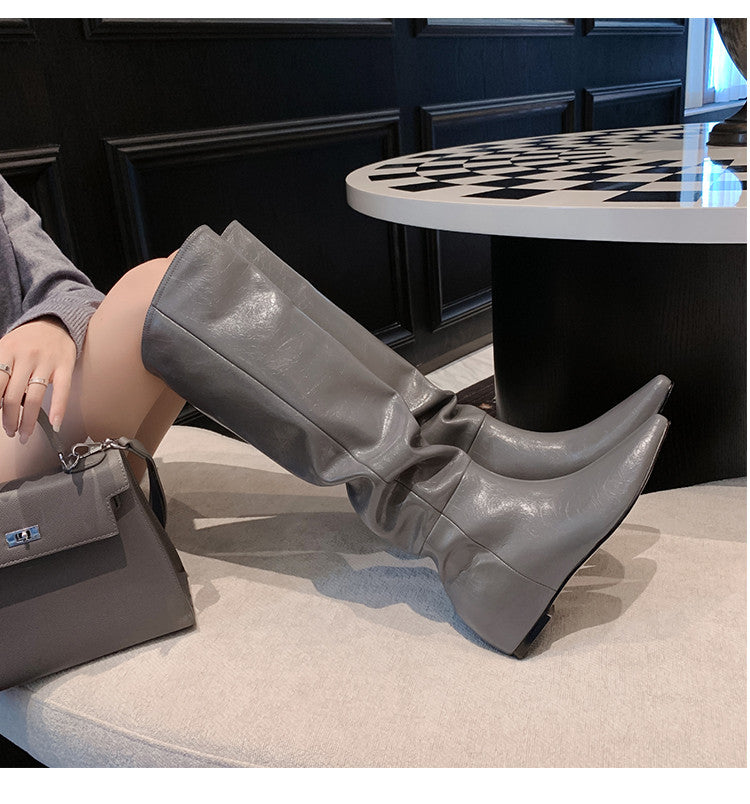 Karin Luna Elegant Style Slanted Inner Height-Increasing Long Boots
