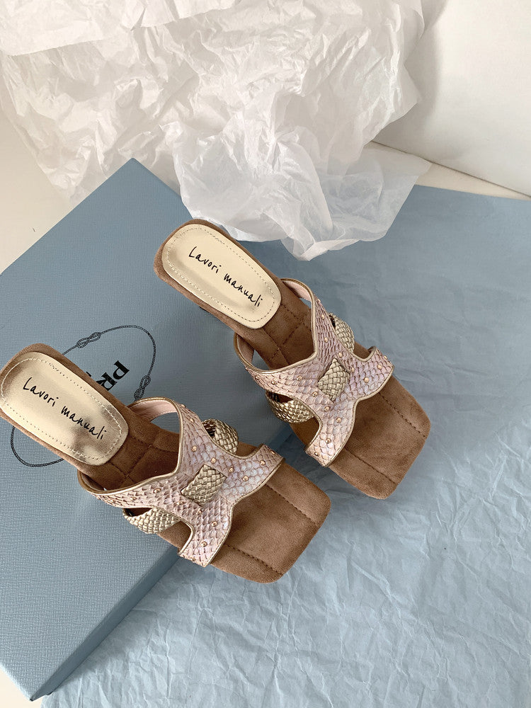 Karin Luna Fish Skin Series~ Hot-selling Square-Toe Slippers with Built-in Traffic