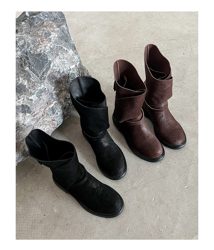 Karin Luna In Stock Spot Goods  Super textured Lazy Style Thick-Soled Ankle Boots