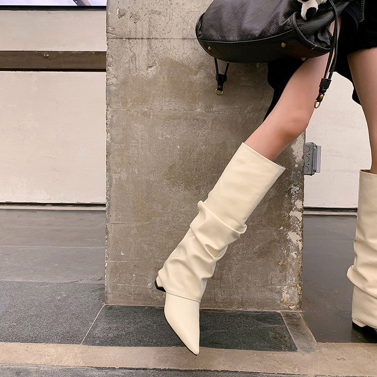 Karin Luna Elegant Style Pointed Toe Hidden Wedge Long Boots