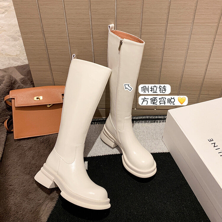 Karin Luna In Stock Spot Goods  Always in stock  Classic Basic Style Round Toe Thick Sole Knight Boots
