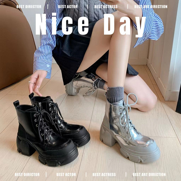 Karin Luna Casual Thick Sole Lace-up Short Boots