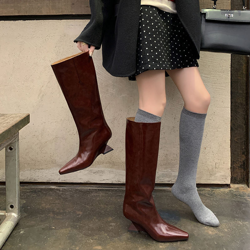 Karin Luna European and American Style Unisex Square-Toed Long Boots