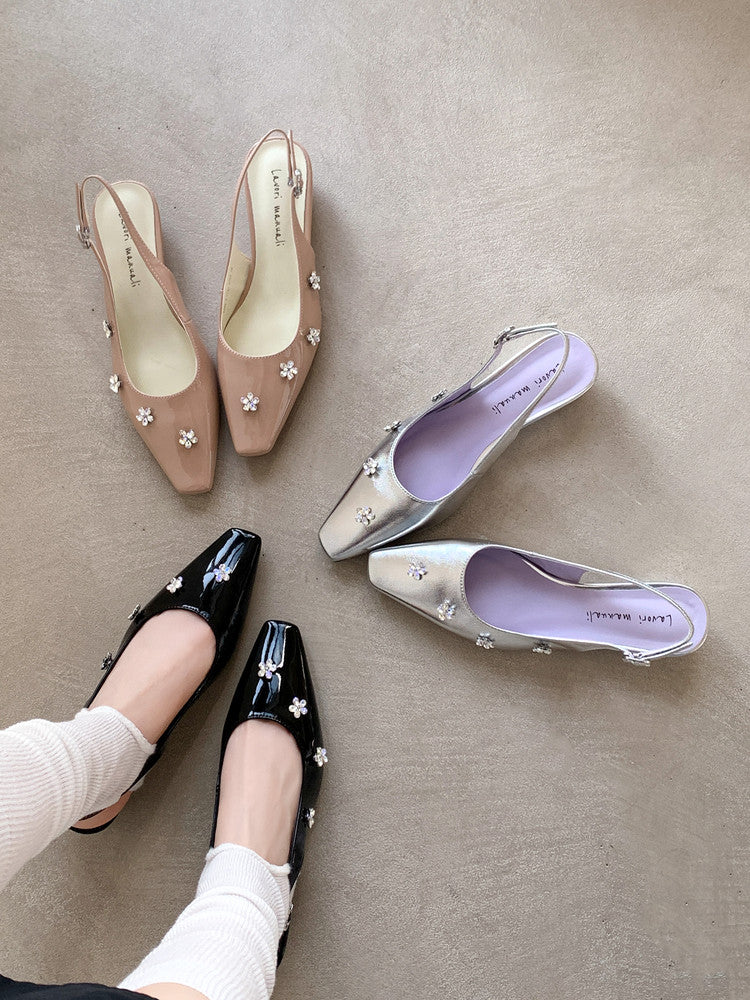 Karin Luna In Stock  Spot Goods  Rhinestone Small Square Toe Closed-Toe Sandals