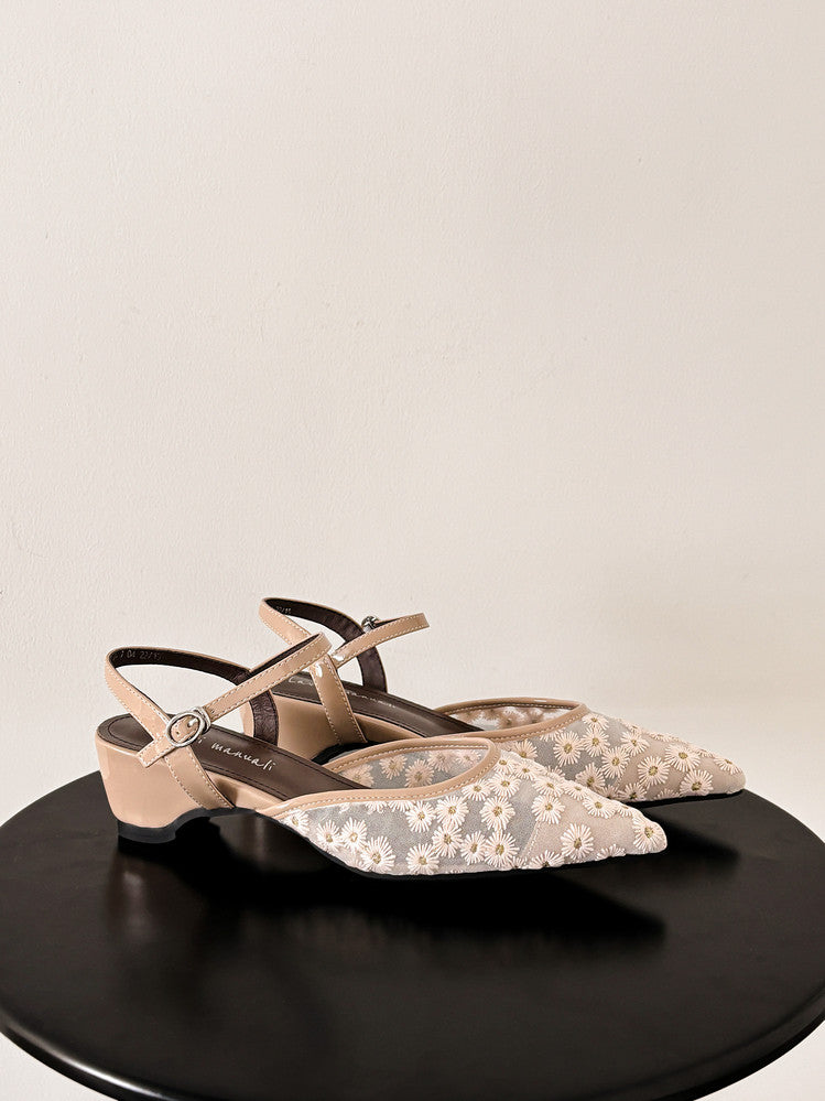 Karin Luna In Stock Spot Goods Embroidered Daisy Sheepskin Mesh Elegant Closed-Toe Slippers