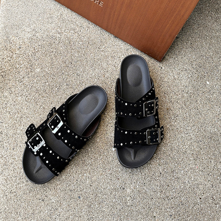 Karin Luna In Stock Spot Goods Casual Thick-Soled Belt Buckle Slippers