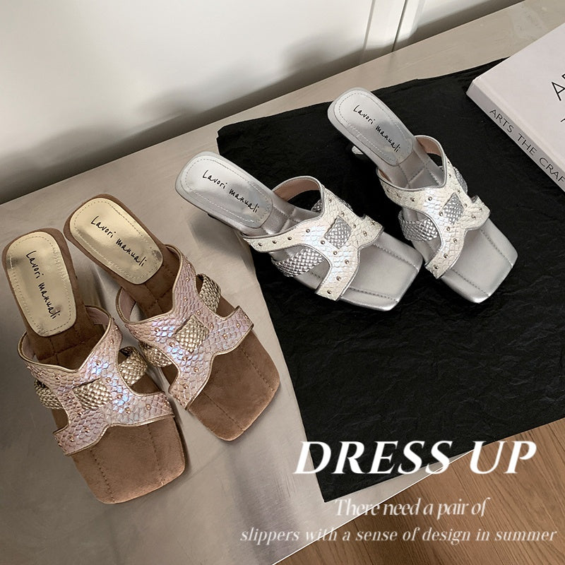 Karin Luna Fish Skin Series~ Hot-selling Square-Toe Slippers with Built-in Traffic