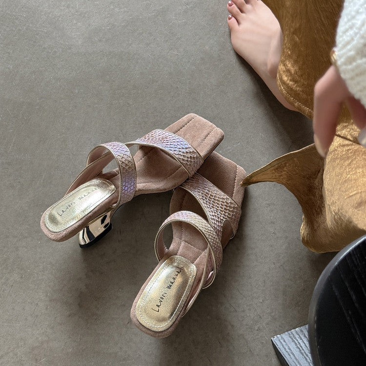 Karin Luna Fish Skin Series~Minimalist Square Toe Popular Irregular Heel Slippers
