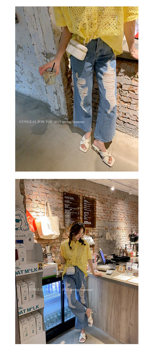 Karin Luna In Stock In Stock  Comfortable Cross Strap  Airy High Heel Square Toe Slippers