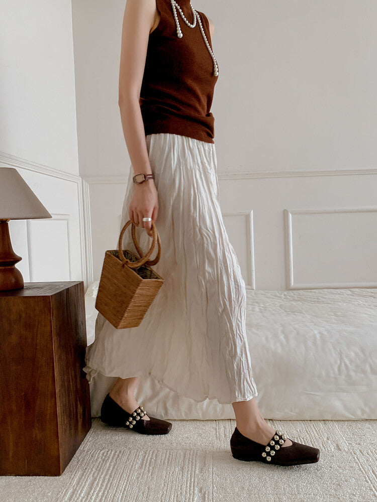 Karin Luna In Stock Spot Goods  Pig Nose Metal Strap Super Soft Granny Full Leather Mary Jane Shoes